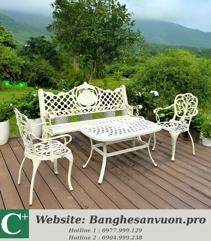 Bộ bàn ghế công viên nhôm đúc SVAN-GMTCV-06CN