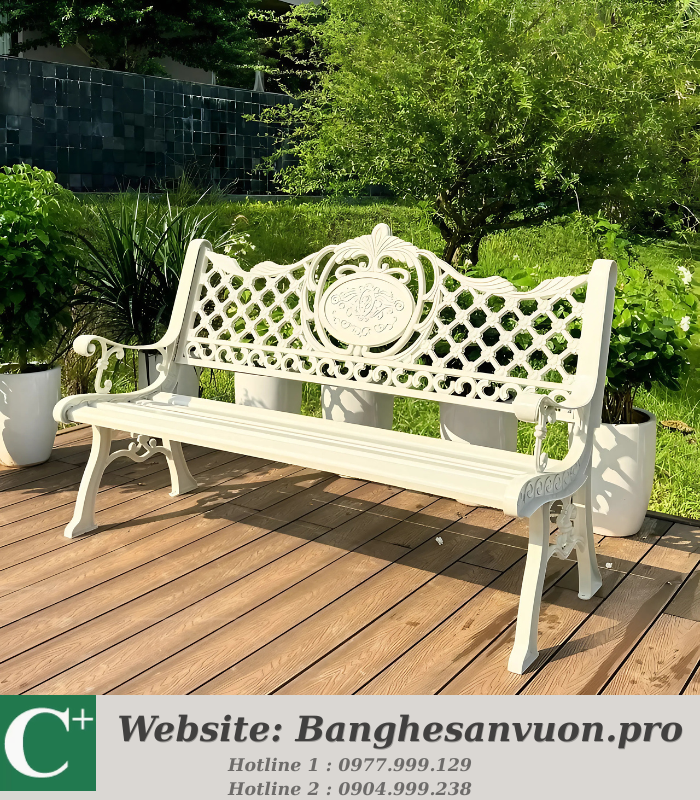 Ghế công viên nhôm đúc màu trắng SVAN-GMTGCV-06T